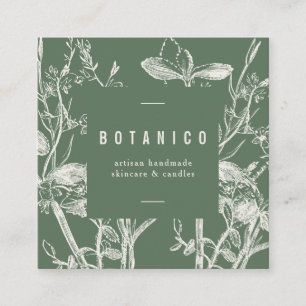 Botanical Sage Green Floral Simple Classy Square Square Business Card
