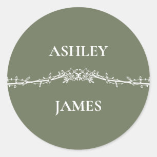 Botanical Sage Green Floral Wedding Classic Round Sticker