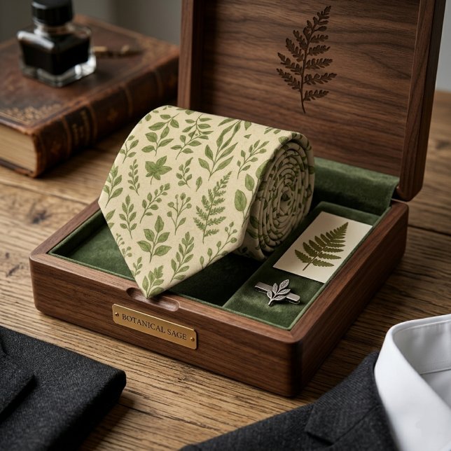 Botanical Sage Green Leaves Tie (Creator Uploaded)