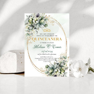 Botanical Sage Green Quinceañera Greenery Invites