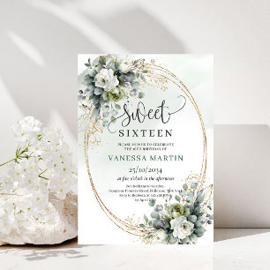 Botanical Sage Green Sweet Sixteen Greenery Invite