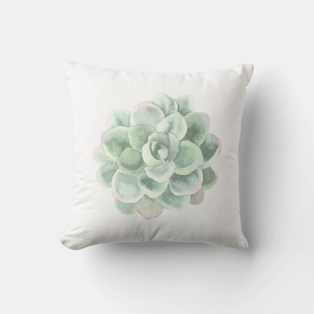 Botanical Sage Green Watercolor Succulent Cushion (Front)