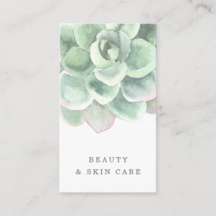 Botanical Sage Green Watercolor Succulent Vertical Business Card