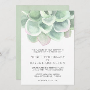 Botanical Sage Green Watercolor Succulent Wedding Invitation