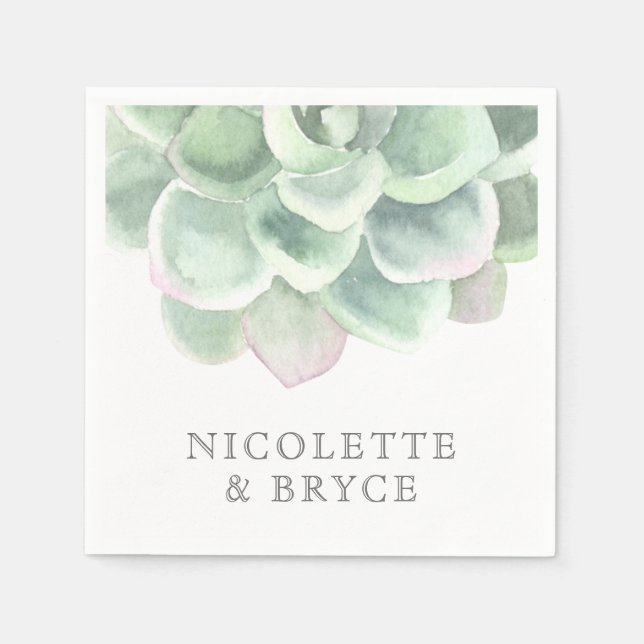 Botanical Sage Green Watercolor Succulent Wedding Napkin (Front)
