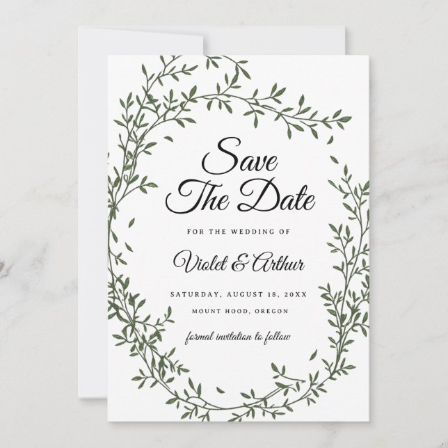 Botanical Sage Wreath Wedding Save The Date  Invitation (Front)