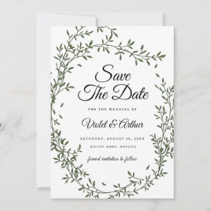 Botanical Sage Wreath Wedding Save The Date Invitation
