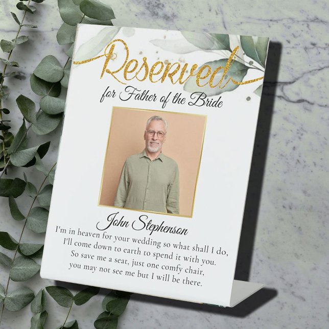 Botanical Save A Seat Photo Wedding Memorial Pedestal Sign (Creator Uploaded)