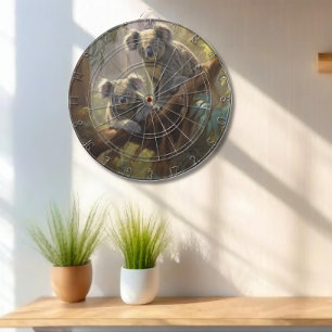 Botanical scene curious koalas in eucalyptus tree dartboard