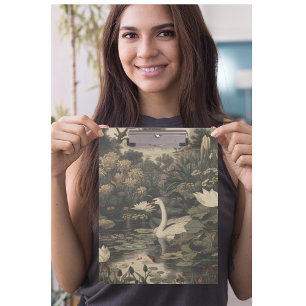 Botanical scene of a white swan customisable clipboard