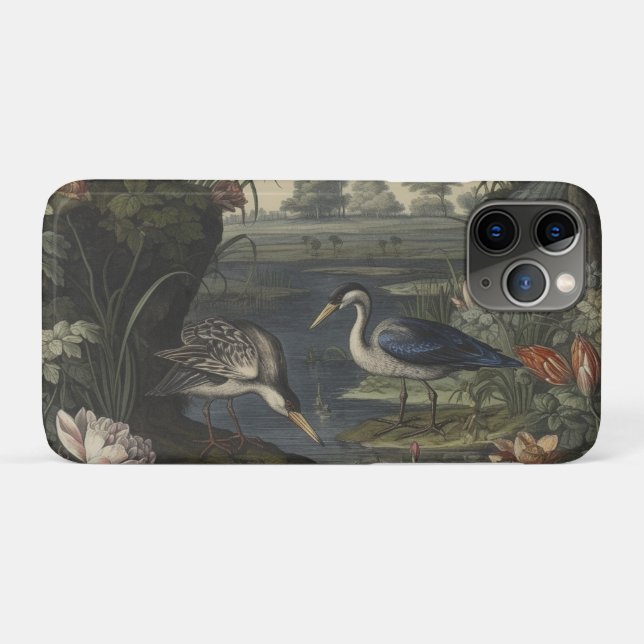 Botanical scene of blue cranes by  a river Case-Mate iPhone case (Back (Horizontal))