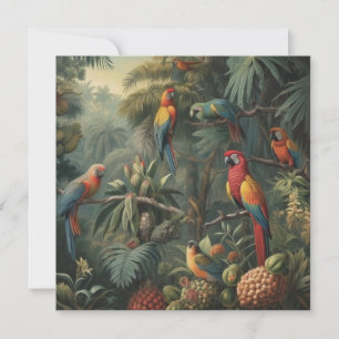 Botanical scene of parrots and pineapples