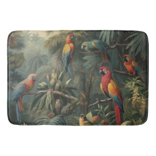 Botanical scene of parrots and pineapples  bath mat