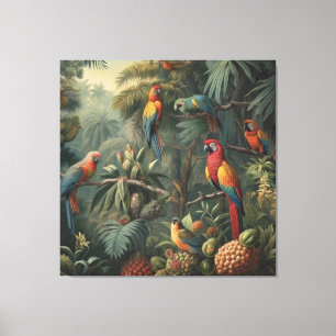 Botanical scene of parrots and pineapples  canvas print