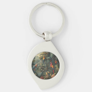 Botanical scene of parrots and pineapples key ring