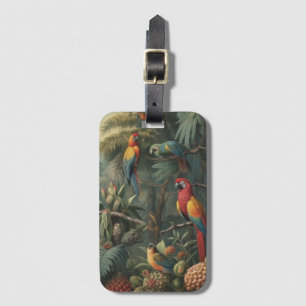 Botanical scene of parrots and pineapples  luggage tag