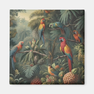 Botanical scene of parrots and pineapples magnet