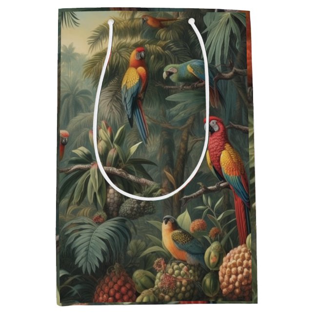 Botanical scene of parrots and pineapples  medium gift bag (Front)
