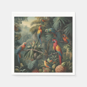 Botanical scene of parrots and pineapples  napkin