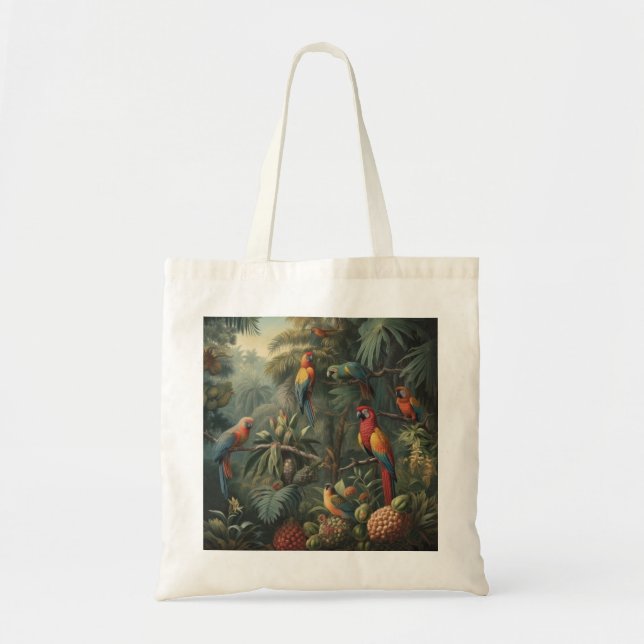 Botanical scene of parrots and pineapples  tote bag (Front)