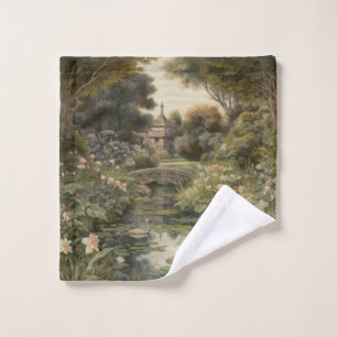 Botanical scene of swans in an English garden Bath Towel Set