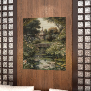 Botanical scene of swans in an English garden Canvas Print