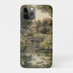 Botanical scene of swans in an English garden iPhone 11 Pro Case