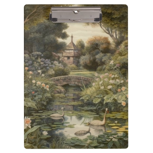 Botanical scene of swans in an English garden Clipboard (Front)