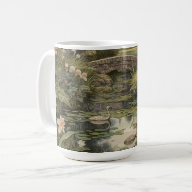 Botanical scene of swans in an English garden Coffee Mug (Front Left)
