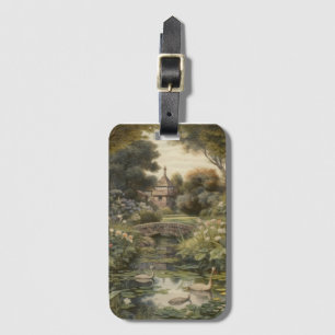 Botanical scene of swans in an English garden Luggage Tag