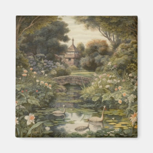Botanical scene of swans in an English garden Magnet