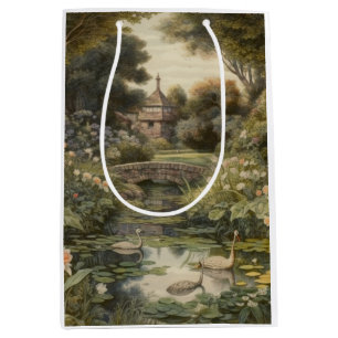 Botanical scene of swans in an English garden Medium Gift Bag