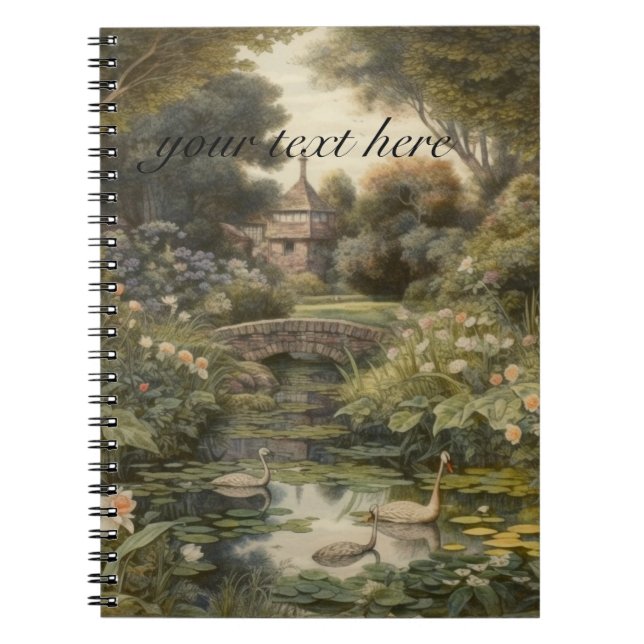 Botanical scene of swans in an English garden Notebook (Front)