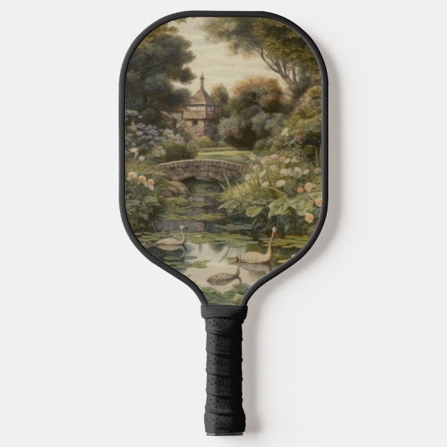 Botanical scene of swans in an English garden Pickleball Paddle (Front)