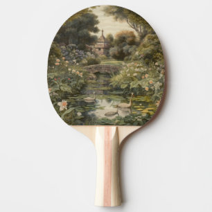 Botanical scene of swans in an English garden Ping Pong Paddle