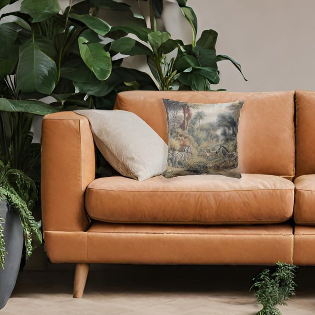 Botanical scene of zebras and lions in an oasis cushion (Creator Uploaded)