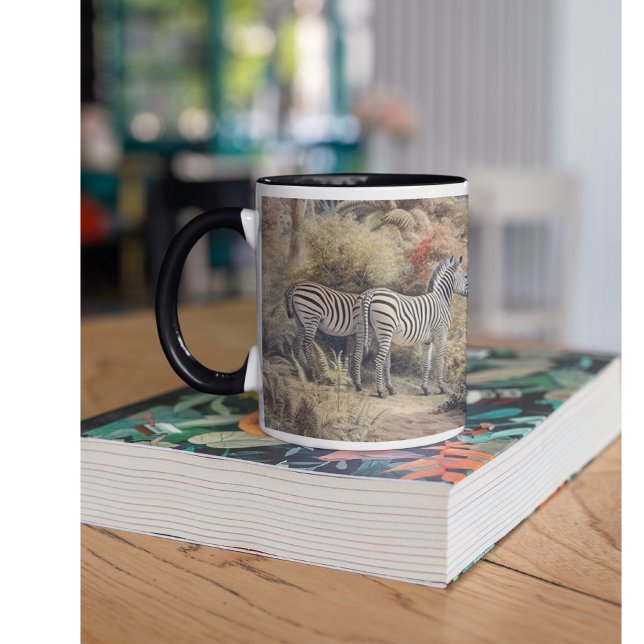 Botanical scene of zebras and lions in an oasis mug (Creator Uploaded)