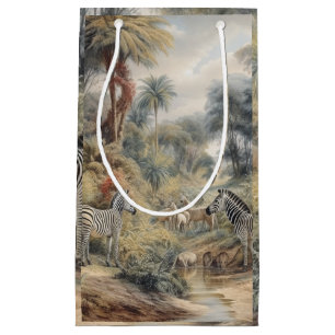 Botanical scene of zebras and lions in an oasis small gift bag