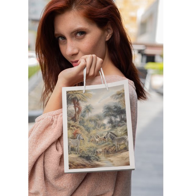 Botanical scene of zebras and lions in an oasis small gift bag (Creator Uploaded)