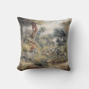 Botanical scene of zebras in an oasis cushion