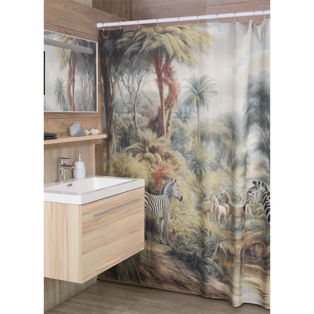 Botanical scene of zebras in an oasis shower curtain (Creator Uploaded)