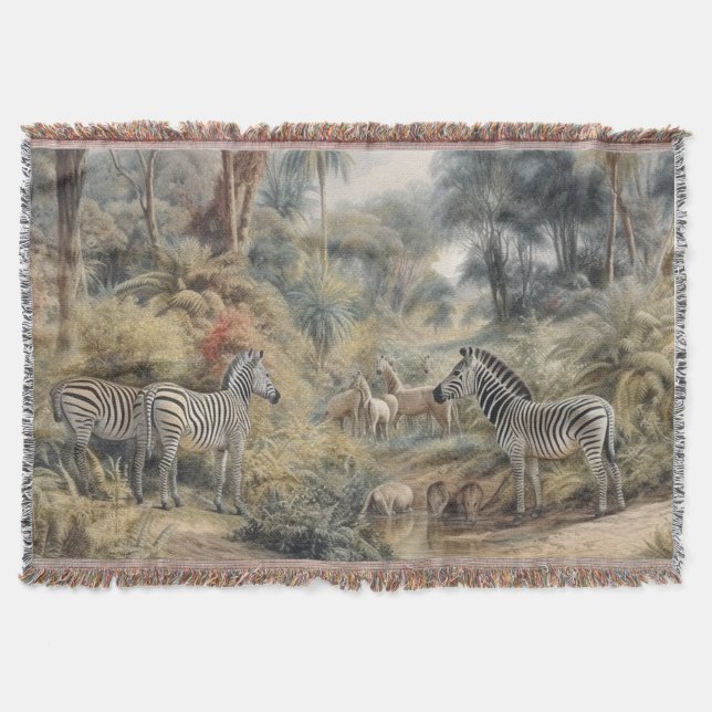 Botanical scene of zebras in an oasis throw blanket (Front)