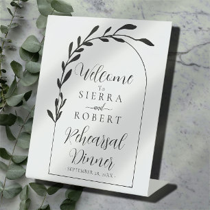Botanical Script Minimal  Rehearsal Dinner Welcome Pedestal Sign