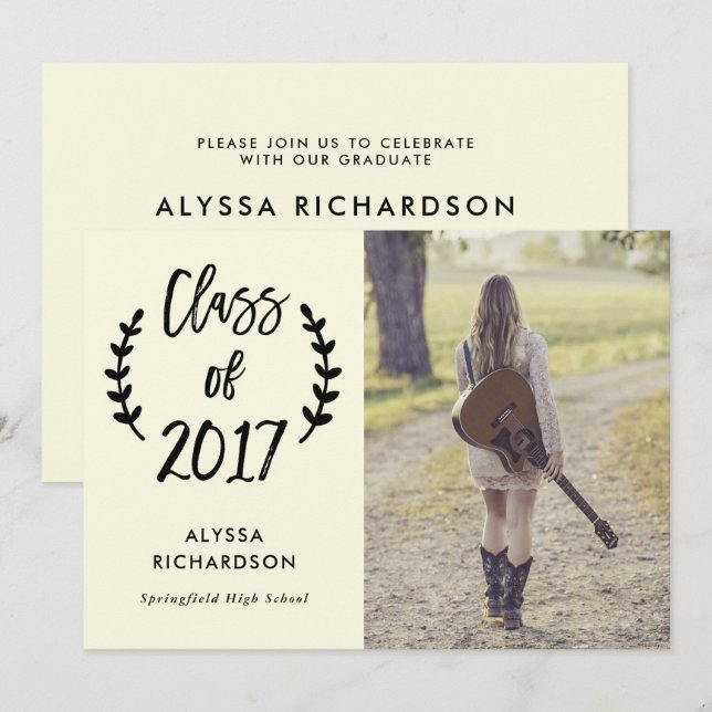 Botanical Script | Photo Graduation Party Invite (Front/Back)