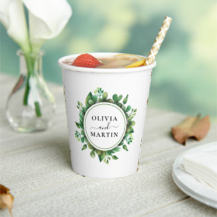 Botanical Script Wedding Paper Cups