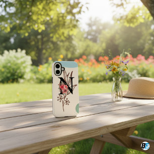 Botanical Shape Boho Retro With Name 1st Capital N iPhone 16 Plus Case
