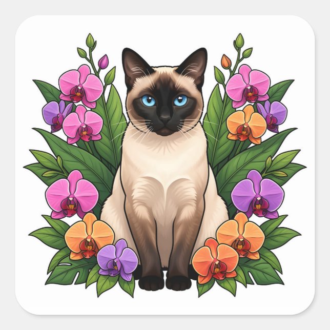 botanical siamese cat stickers (Front)