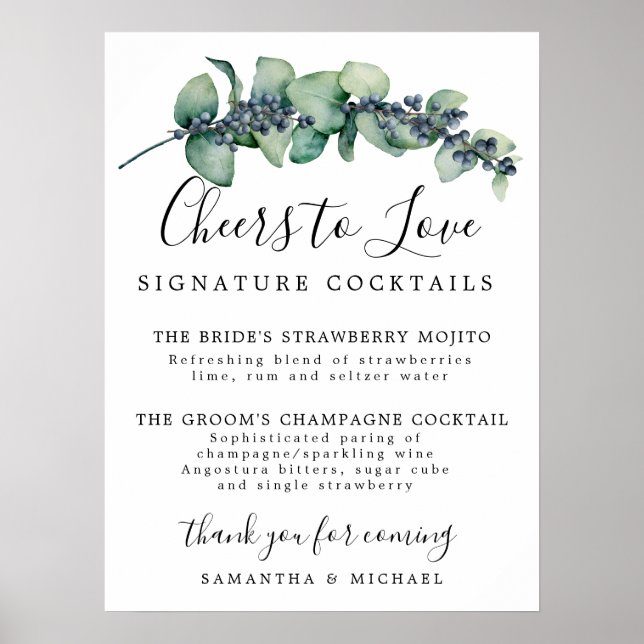 Botanical Signature Cocktails Wedding Bar Sign (Front)