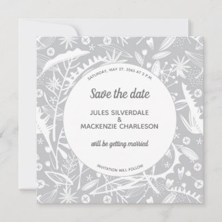 Botanical Silver Grey Pattern Save the Date Invitation