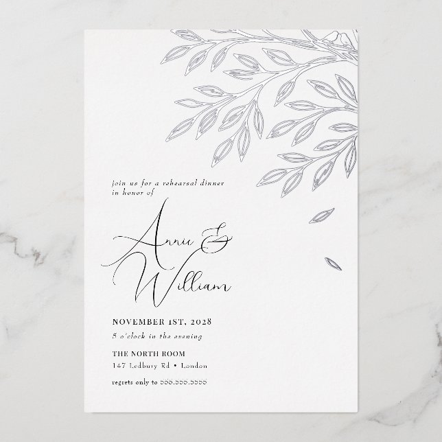 Botanical Silver Leaf Rehearsal Dinner  (Front)